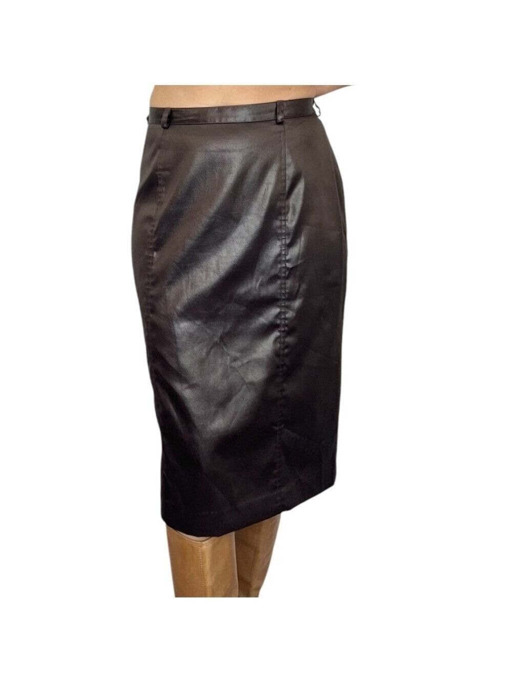 Vintage 90s Y2K chocolate brown satiny pencil midi skirt 9